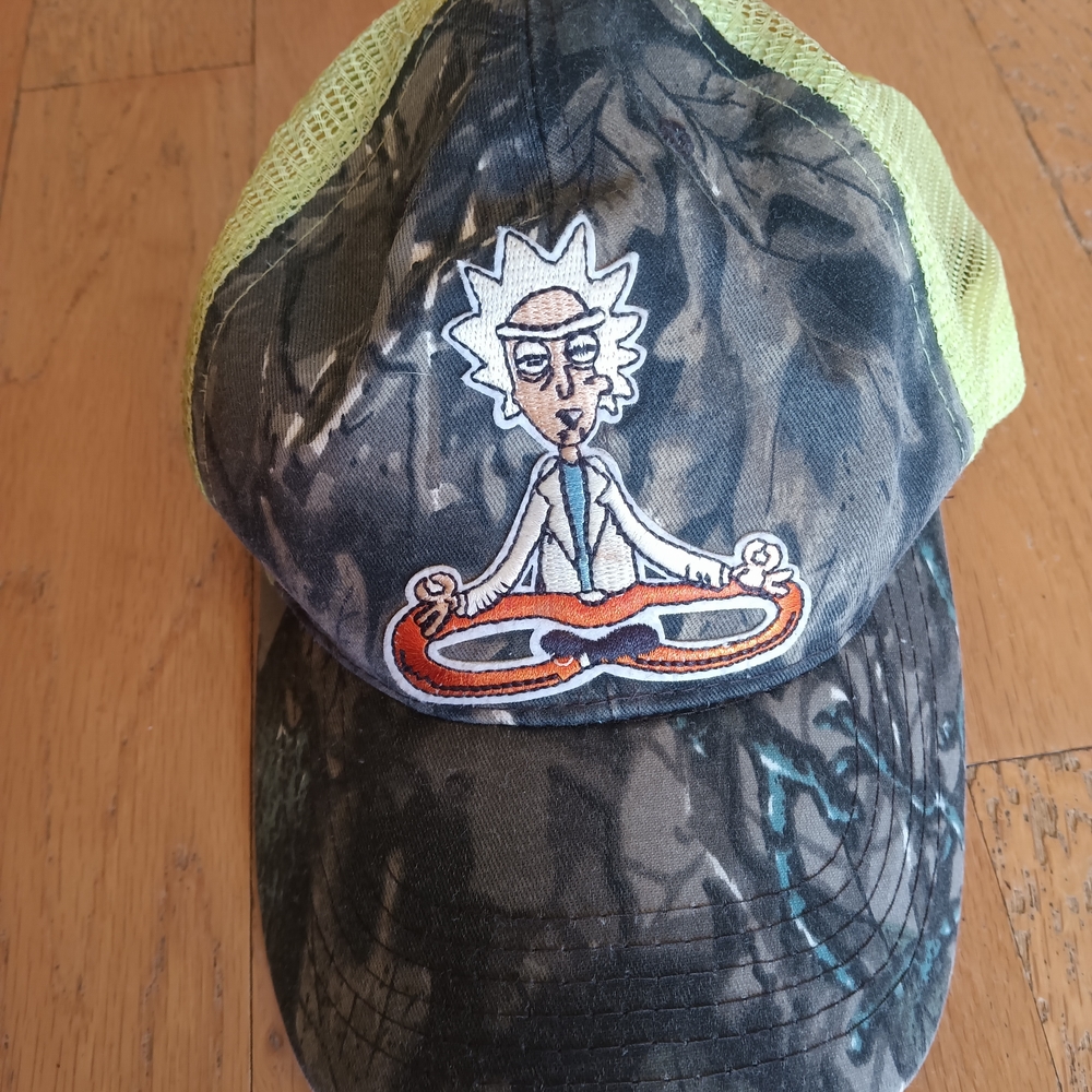 Camo and Neon Green Trucker Hat with Cartoon Patch